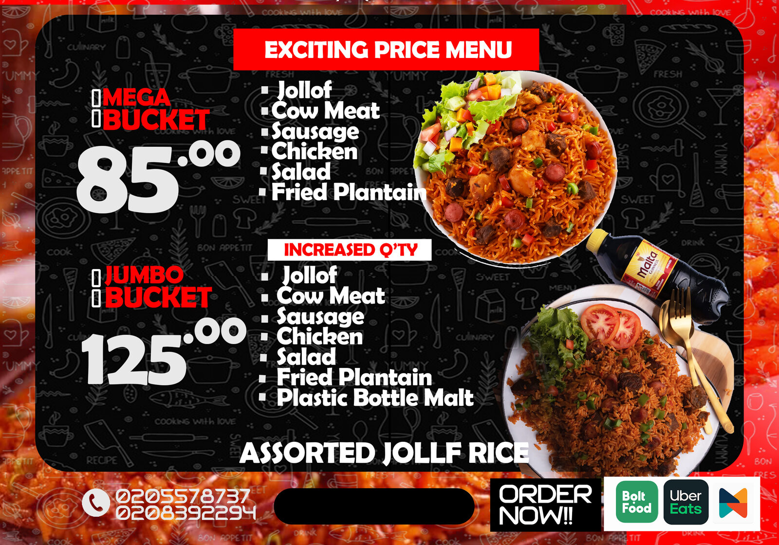 Assorted (Fried & Jollof) — Top-Man Restaurant menu flyer