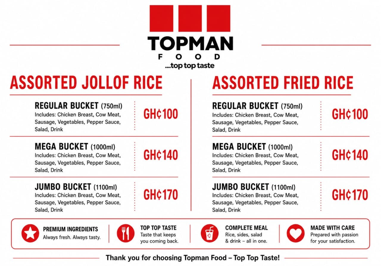 Assorted Jollof & Fried Rice — Topman Food price menu