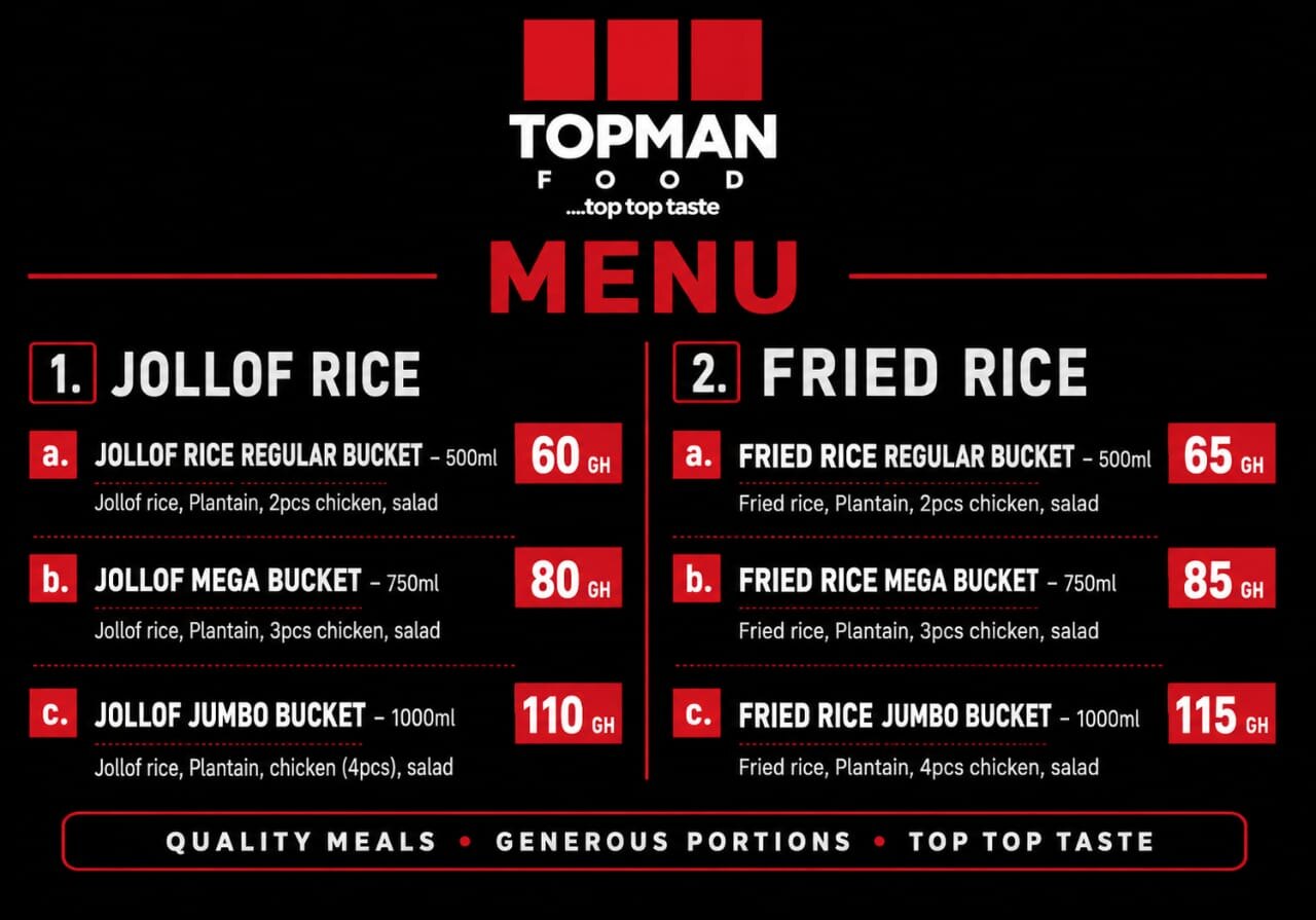 Jollof Rice & Fried Rice — Topman Food price menu