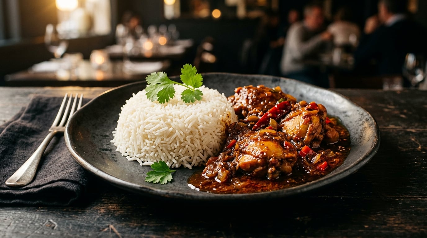 Plain Rice & Peppered Chicken Sauce — Top-Man Restaurant menu flyer